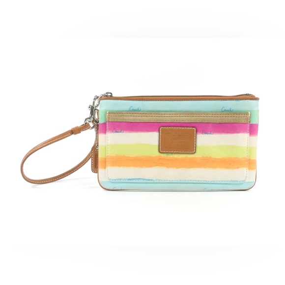 Coach Handbags - Coach Hamptons watercolors stripe wristlet,  colorblock , nylon 7.5x4.5